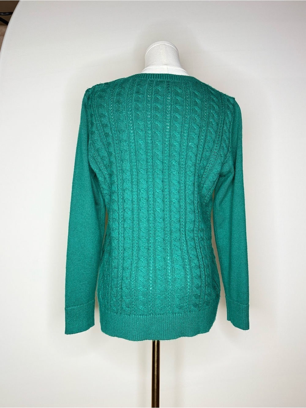 Talbots Emerald Green Cable-Knit Crewneck Sweater Lush Green S-Petite NWOT - Picture 4 of 7